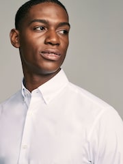 White Button Down Collar Slim Fit Easy Care Double Cuff Smart Shirt - Image 4 of 8