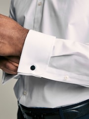 White Button Down Collar Slim Fit Easy Care Double Cuff Smart Shirt - Image 5 of 8