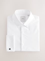 White Button Down Collar Slim Fit Easy Care Double Cuff Smart Shirt - Image 6 of 8