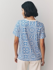 Blue/Ecru Essential Pure Cotton Short Sleeve Crew Neck T-Shirt - Image 2 of 6