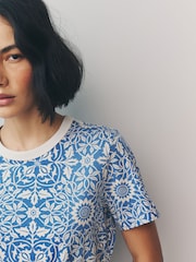 Blue/Ecru Essential Pure Cotton Short Sleeve Crew Neck T-Shirt - Image 3 of 6