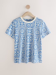 Blue/Ecru Essential Pure Cotton Short Sleeve Crew Neck T-Shirt - Image 4 of 6