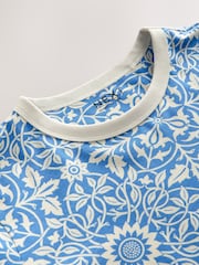 Blue/Ecru Essential Pure Cotton Short Sleeve Crew Neck T-Shirt - Image 5 of 6