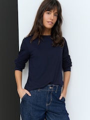 Navy 100% Cotton Long Sleeve T-Shirt - Image 1 of 8