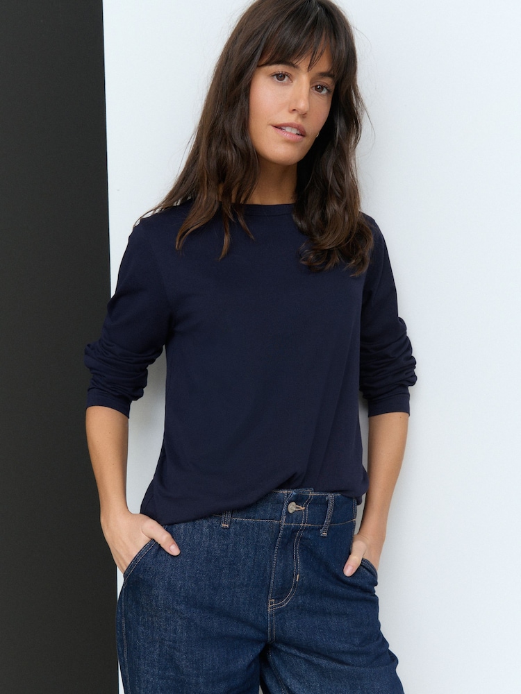 Marineblau - 100% Cotton Long Sleeve T-Shirt - Bild 1 von 8 Marineblau - 100% Cotton Long Sleeve T-Shirt - Bild 1 von 8