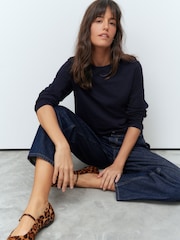 Navy 100% Cotton Long Sleeve T-Shirt - Image 3 of 8