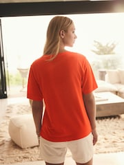 Bright Red Cotton Modal Slouch V-Neck T-Shirt - Image 2 of 7
