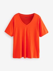 Bright Red Cotton Modal Slouch V-Neck T-Shirt - Image 5 of 7