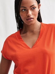 Red 100% Cotton Cap Sleeve V-Neck Mini Dress - Image 4 of 7