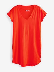 Red 100% Cotton Cap Sleeve V-Neck Mini Dress - Image 5 of 7