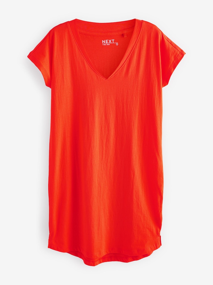 Red 100% Cotton Cap Sleeve V-Neck Mini Dress - Image 5 of 7