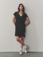Black 100% Cotton Cap Sleeve V-Neck Mini Dress - Image 2 of 9