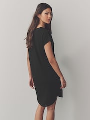 Black 100% Cotton Cap Sleeve V-Neck Mini Dress - Image 3 of 9