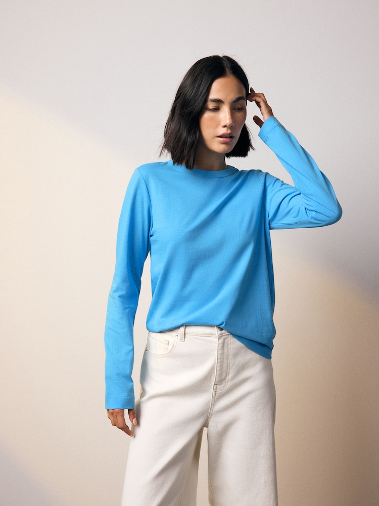 Bright Blue 100% Cotton Long Sleeve T-Shirt - Image 1 of 6
