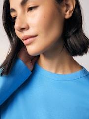 Bright Blue 100% Cotton Long Sleeve T-Shirt - Image 3 of 6