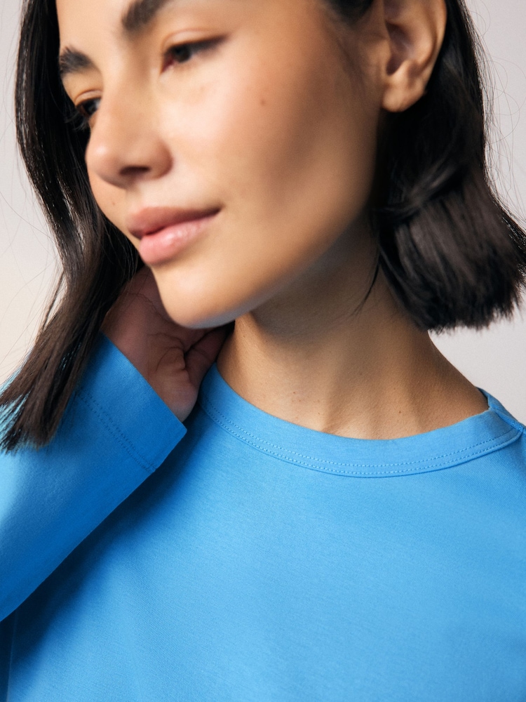 Bright Blue 100% Cotton Long Sleeve T-Shirt - Image 3 of 6