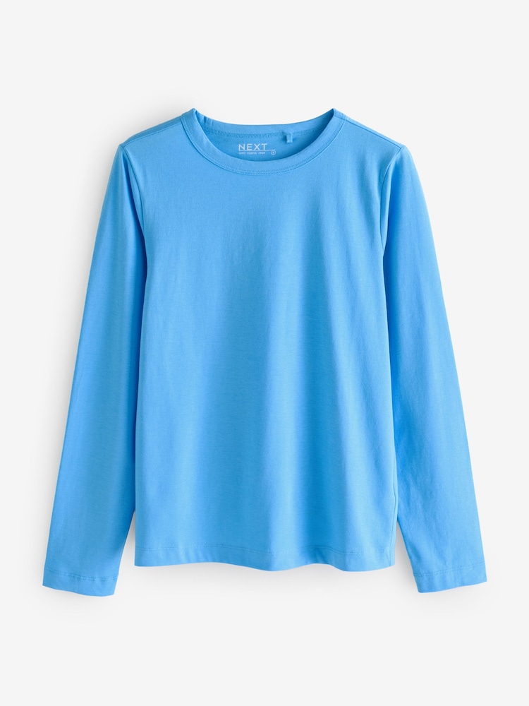 Bright Blue 100% Cotton Long Sleeve T-Shirt - Image 4 of 6