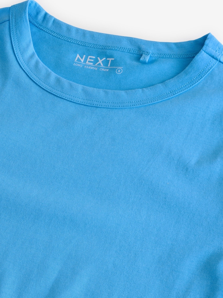 Bright Blue 100% Cotton Long Sleeve T-Shirt - Image 5 of 6