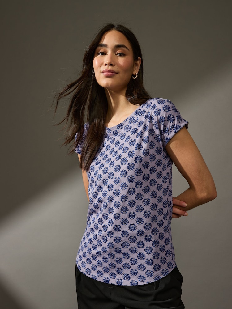 Indigo Blue Cap Sleeve T-Shirt Top - Image 1 of 6