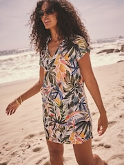 Floral 100% Cotton Cap Sleeve V-Neck Mini Dress - Image 1 of 4