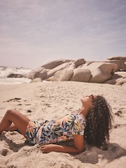 Floral 100% Cotton Cap Sleeve V-Neck Mini Dress - Image 4 of 4