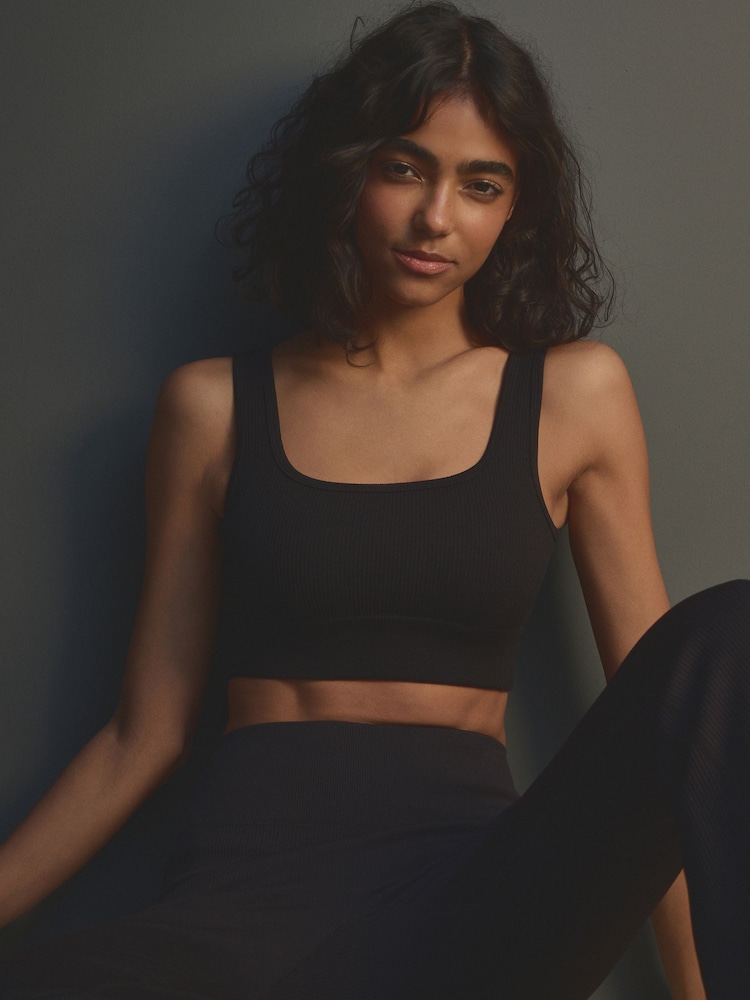 Black Single Ribbed Bra Top - Image 1 of 4 Black Single Ribbed Bra Top - Image 1 of 4