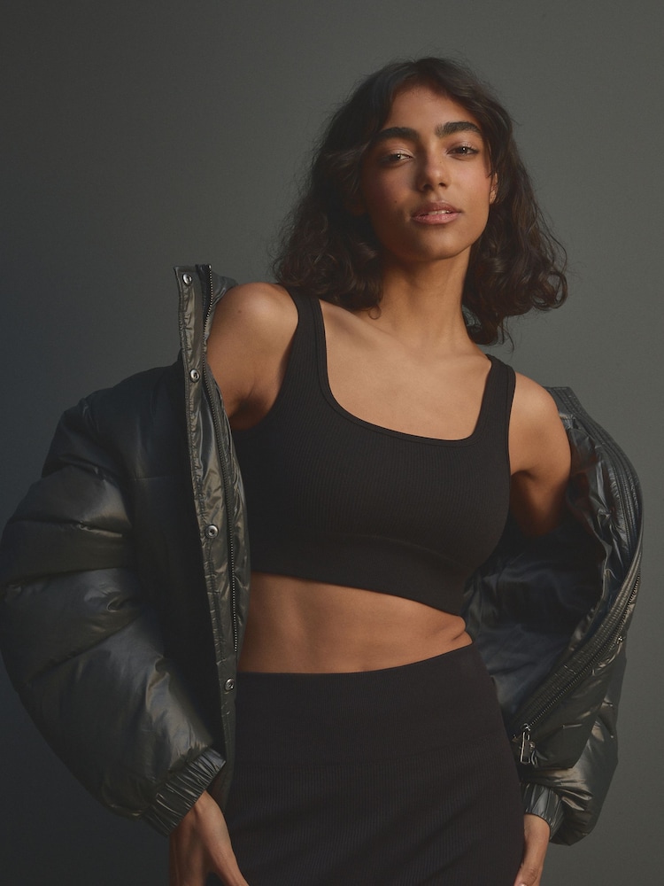 Black Single Ribbed Bra Top - Image 2 of 4 Black Single Ribbed Bra Top - Image 2 of 4