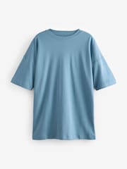 Back Graphic Tonal Blue Heron Print 100% Cotton Relaxed Fit Heavyweight Longline Crew Neck T-Shirt - Image 5 of 8