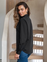 Pour Moi Black Millie Fuller Bust Satin Woven Shirt - Image 2 of 4