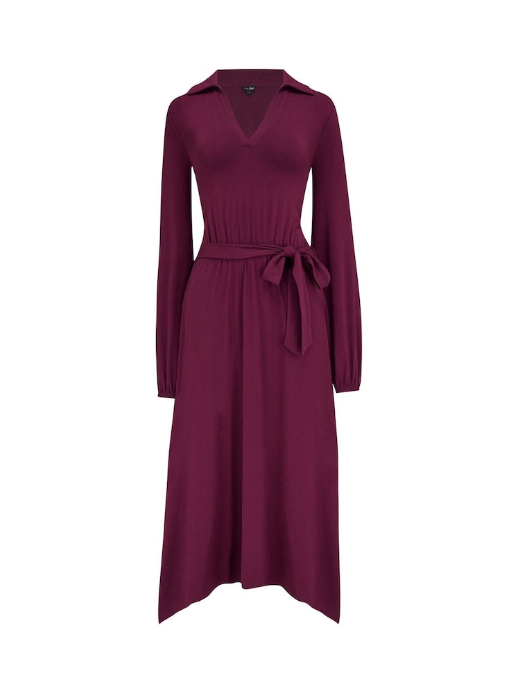 Pour Moi Red Venetia Jersey Hanky Hem Collared Midi Dress - Image 4 of 4