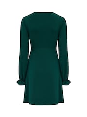 Pour Moi Green Anya Fuller Bust Lace Detail Slinky Jersey Long Sleeve Tea Dress - Image 4 of 4