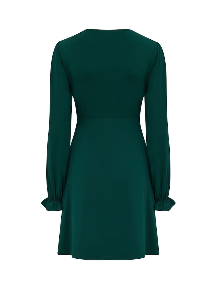 Pour Moi Green Anya Fuller Bust Lace Detail Slinky Jersey Long Sleeve Tea Dress - Image 4 of 4