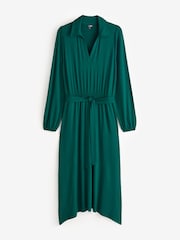Pour Moi Green Venetia Jersey Hanky Hem Collared Midi Dress - Image 3 of 5