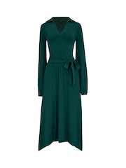 Pour Moi Green Venetia Jersey Hanky Hem Collared Midi Dress - Image 4 of 5