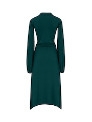 Pour Moi Green Venetia Jersey Hanky Hem Collared Midi Dress - Image 5 of 5