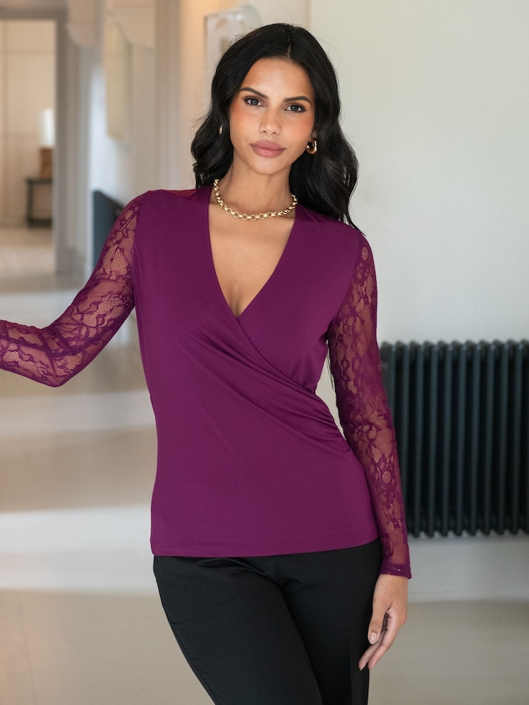 Morado - Pour Moi Julie Slinky Jersey Lace Long Sleeve Top - Imagen 1 de 4 Morado - Pour Moi Julie Slinky Jersey Lace Long Sleeve Top - Imagen 1 de 4