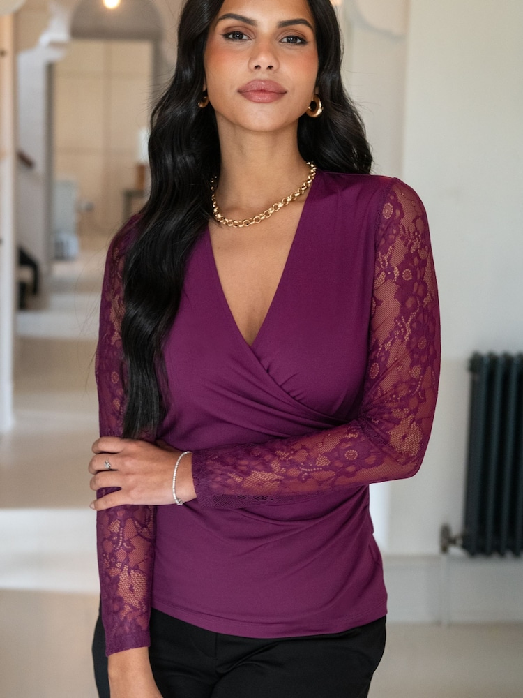 Morado - Pour Moi Julie Slinky Jersey Lace Long Sleeve Top - Imagen 2 de 4 Morado - Pour Moi Julie Slinky Jersey Lace Long Sleeve Top - Imagen 2 de 4