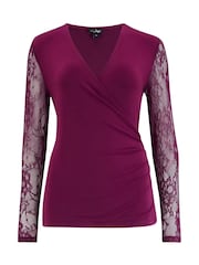 Pour Moi Purple Julie Slinky Jersey Lace Long Sleeve Top - Image 3 of 4