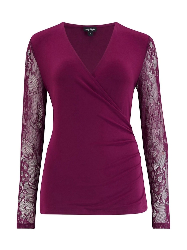 Pour Moi Purple Julie Slinky Jersey Lace Long Sleeve Top - Image 3 of 4