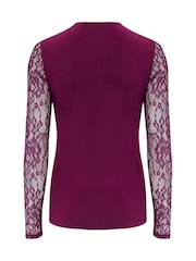 Pour Moi Purple Julie Slinky Jersey Lace Long Sleeve Top - Image 4 of 4