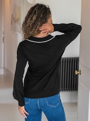 Negru - Pour Moi Rowan Contrast Knit Jumper with LENZING™ ECOVERO™ Viscose - Image 2 of 4