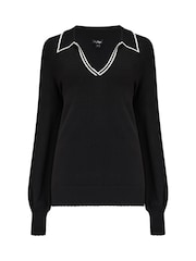 Negru - Pour Moi Rowan Contrast Knit Jumper with LENZING™ ECOVERO™ Viscose - Image 3 of 4