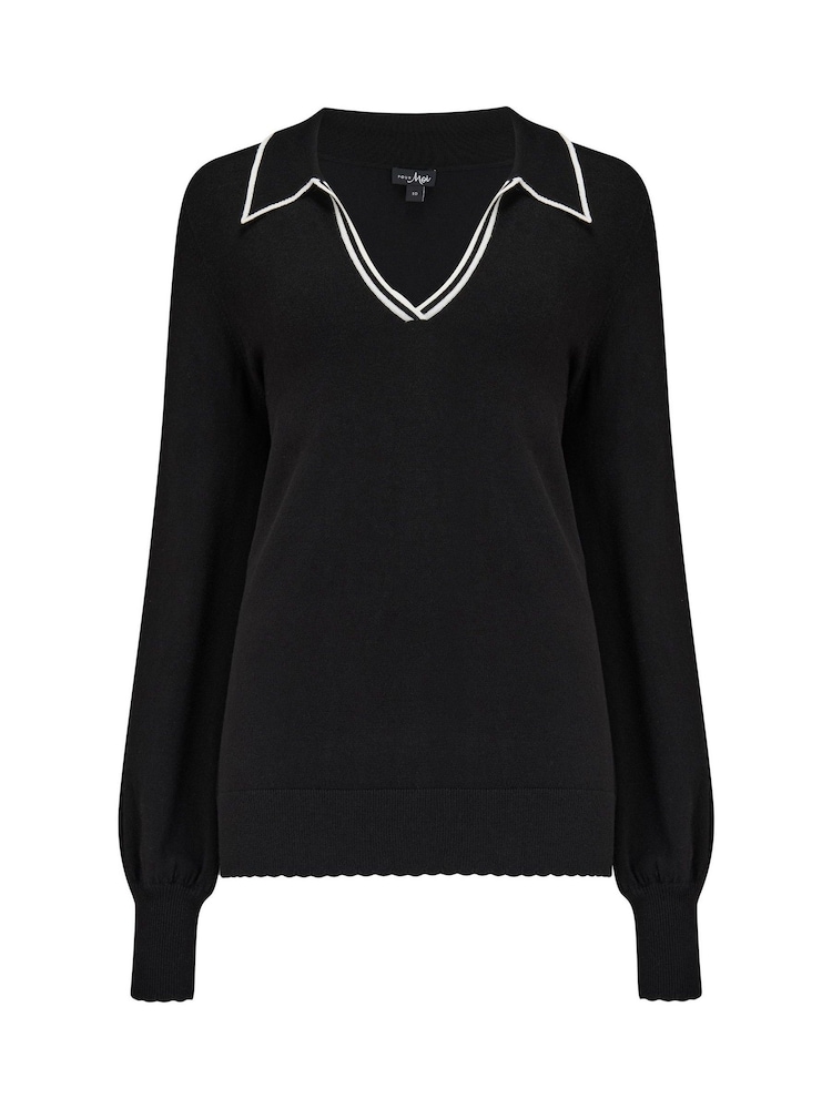 Pour Moi Black Rowan Contrast Knit Jumper with Viscose - Image 3 of 4