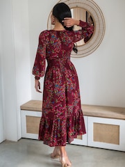 Pour Moi Red Carmen Fuller Bust Woven Elasticated Neckline Long Sleeve Midaxi Dress - Image 2 of 4