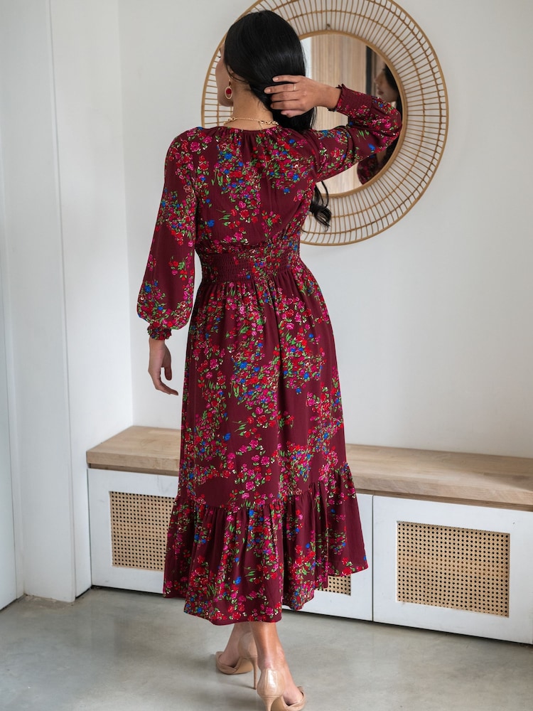 Pour Moi Red Carmen Fuller Bust Woven Elasticated Neckline Long Sleeve Midaxi Dress - Image 2 of 4