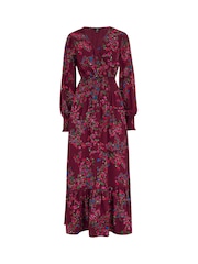 Pour Moi Red Carmen Fuller Bust Woven Elasticated Neckline Long Sleeve Midaxi Dress - Image 3 of 4