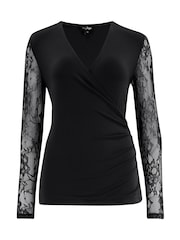 Pour Moi Black Julie Slinky Jersey Lace Long Sleeve Top - Image 3 of 4