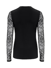 Pour Moi Black Julie Slinky Jersey Lace Long Sleeve Top - Image 4 of 4
