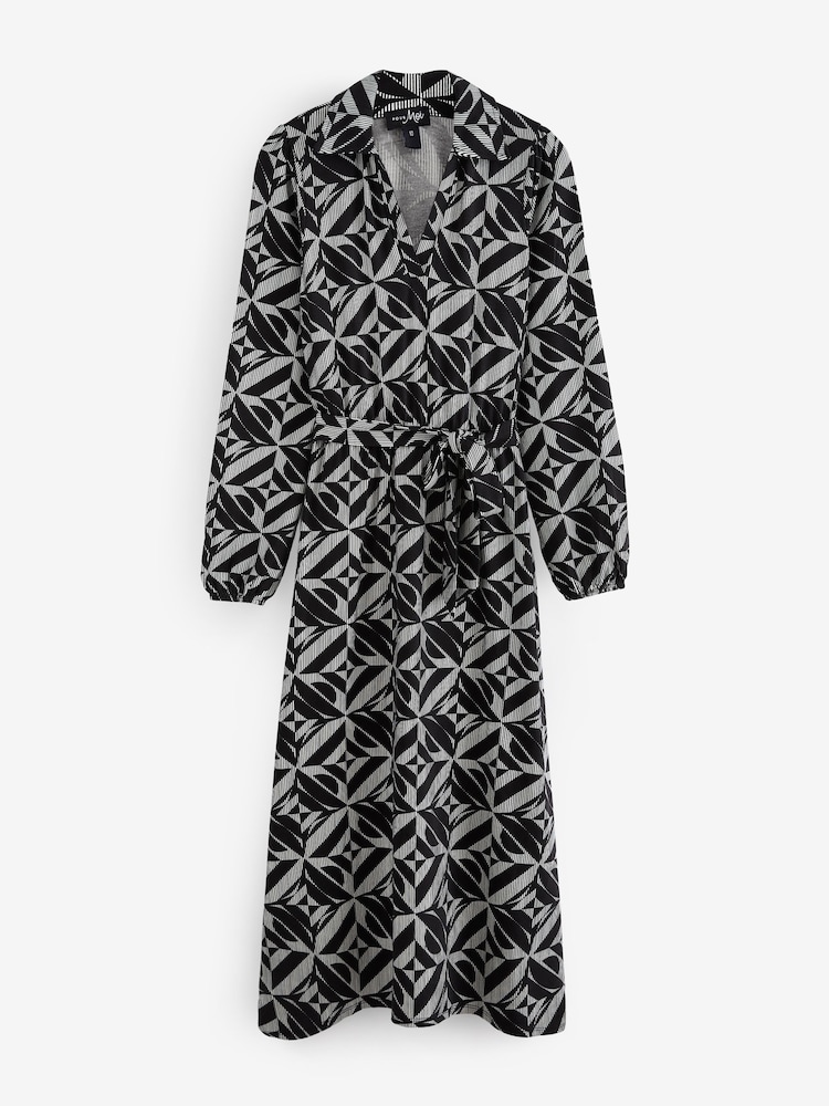Pour Moi Black Venetia Jersey Hanky Hem Collared Midi Dress - Image 3 of 5