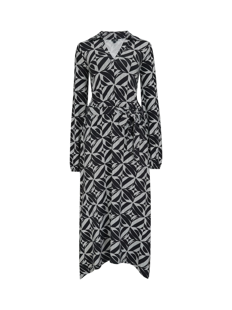 Pour Moi Black Venetia Jersey Hanky Hem Collared Midi Dress - Image 4 of 5